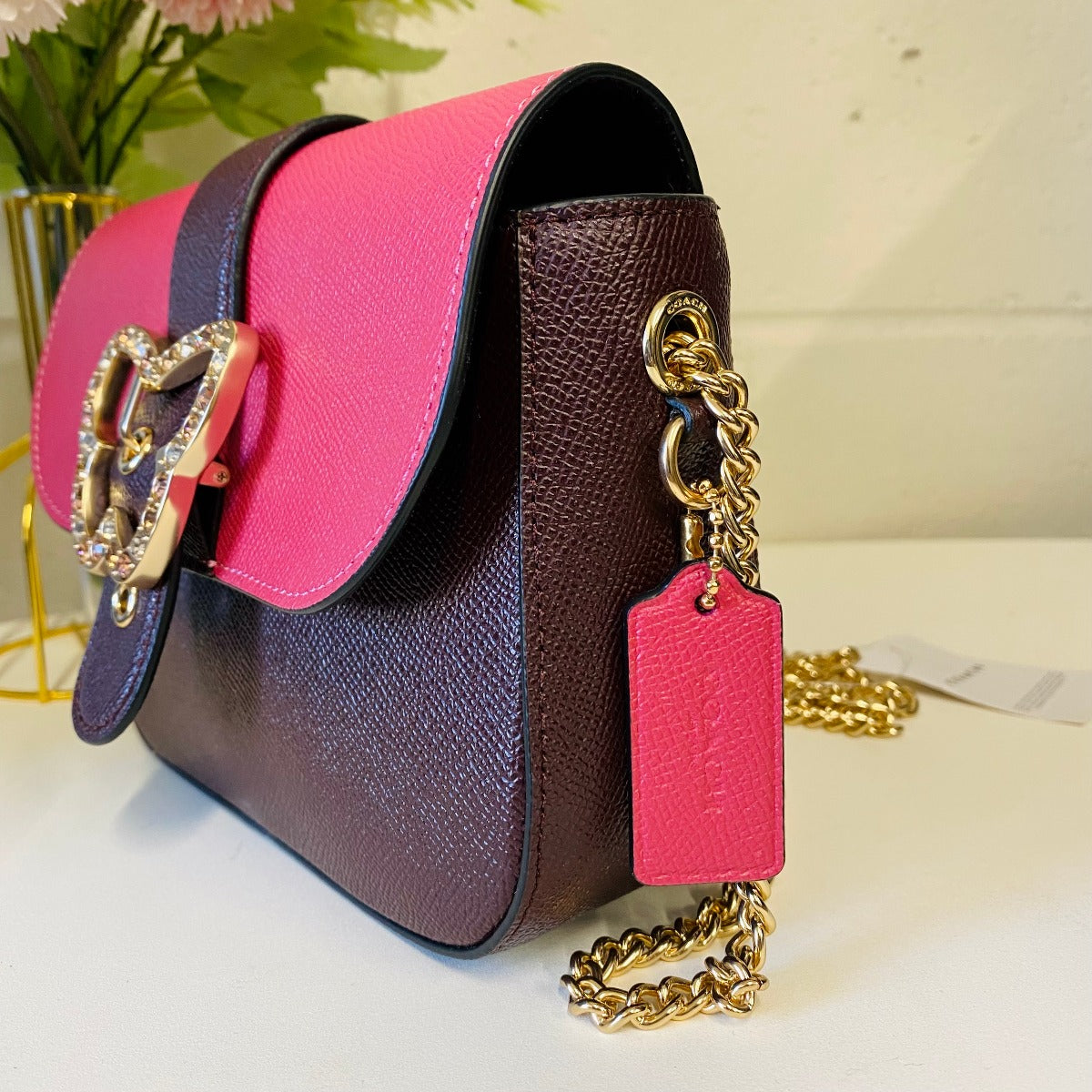 Coach C6796 Gemma Crossbody In Colorblock With Butterfly Buckle In Strwbrry Hze/Crnbrry Coach C6796 Gemma Crossbody In Colorblock With Butterfly Buckle In Strwbrry Hze/Crnbrry